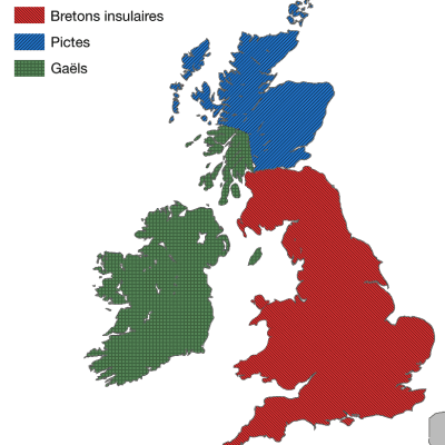 Map showing the areas of Britons, Picts and Gaeles