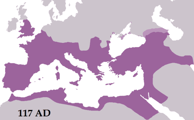Roman Empire in its prime in 117 CE during the reign of Trajan