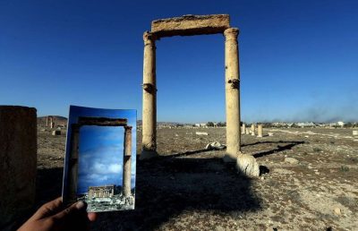 Temple of Baal Shamin once seen through two columns