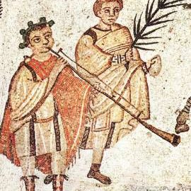 Rycina przedstawia fragment bogatych mozaik w Piazza Armerina