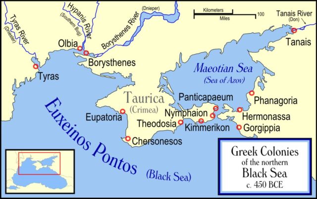 Tauridian Chersonesos and Other Ancient Greek Colonies of the Northern Black Sea in 450 BCE