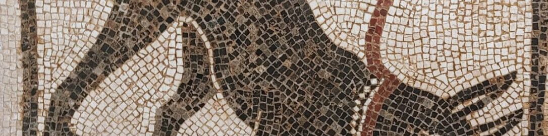 Mozaika rzymska przedstawiająca psa na smyczy