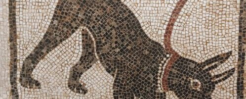 Roman mosaic depicting dog on leash