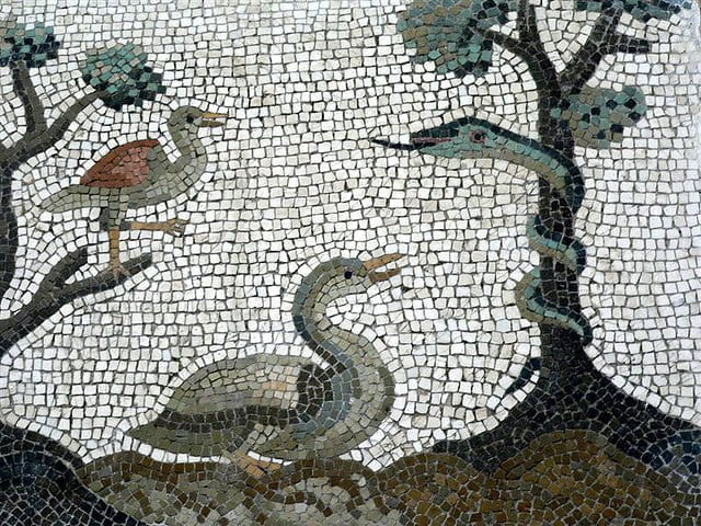 Roman mosaic showing flora and fauna