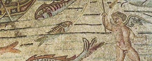 A mosaic showing the catch of fish