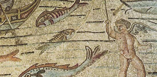 A mosaic showing the catch of fish