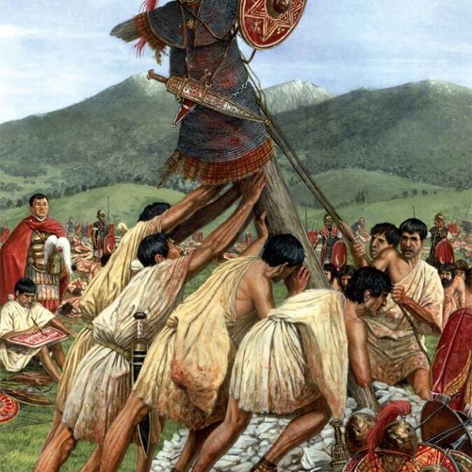 Żołnierze Augusta wznoszą tropaeum po zwycięskiej bitwie z plemieniem iberyjskim Kantabrów około roku 25 p.n.e.