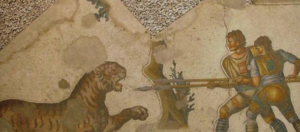 Malowidło rzymskie ukazujące walkę z drapieżnikiem