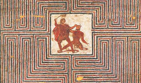 Fresk ukazujący walkę Tezeusza z Minotaurem