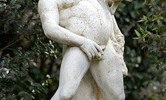 Funny Roman sculpture of a man on the carcass