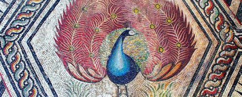 Roman mosaic showing colorful peacock