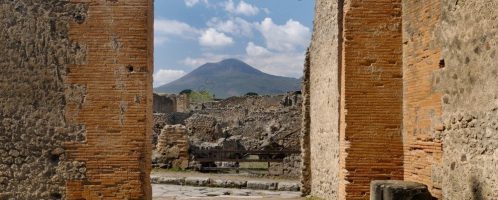 View of Mount Vesuvius in Pompeii