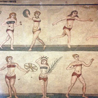 Roman mosaic with women in bikinis