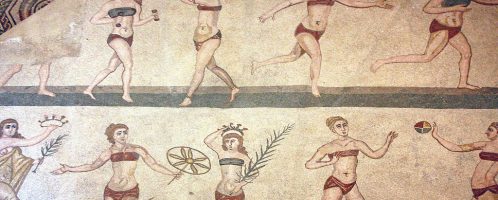 Roman mosaic with women in bikinis