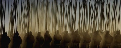 A scene from the movie "Aleksander". Macedonian phalanx on the  march