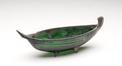 Emerald Roman vessel in the shape of a boat