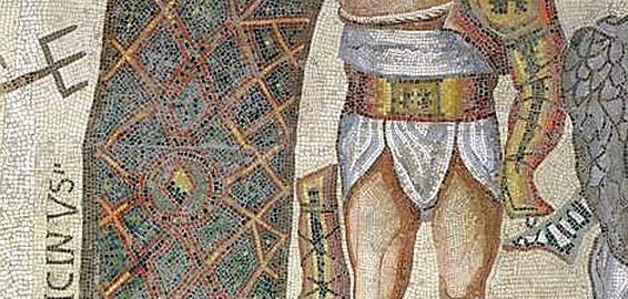 Mosaic showing the winning and losing gladiator