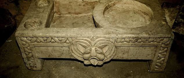 A large Roman bathtub found in a chamber used for religious practice in  the ancient Egyptian capital Memphis