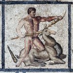 Herkules i łania kerynejska na mozaice rzymskiej