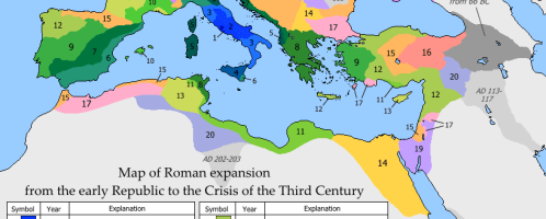 Map showing the growth of the Roman Empire