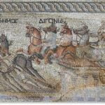 A mosaic showing a chariot race. Discovered in Cyprus