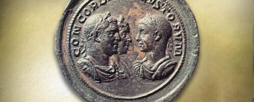 Roman coin with three imperial images