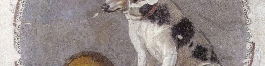Mozaika przedstawiająca siedzącego psa