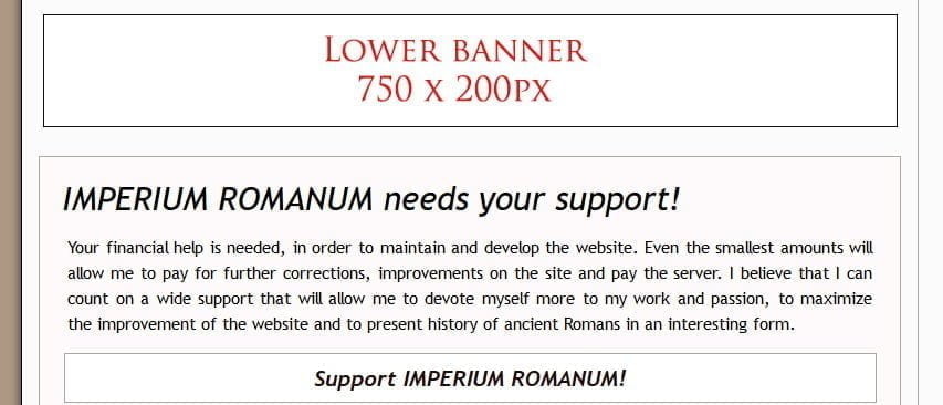 Baner advertisement on IMPERIUM ROMANUM