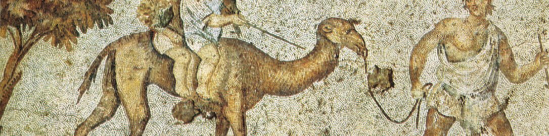 Mozaika ukazująca dzieci na wielbłądzie