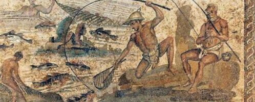 Mosaic showing fishermen at work