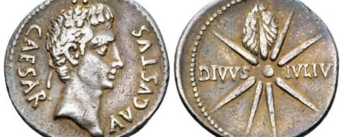 Denarius showing Octavian and "Caesar's comet"