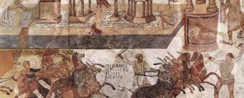 A chariot race on the Roman mosaic