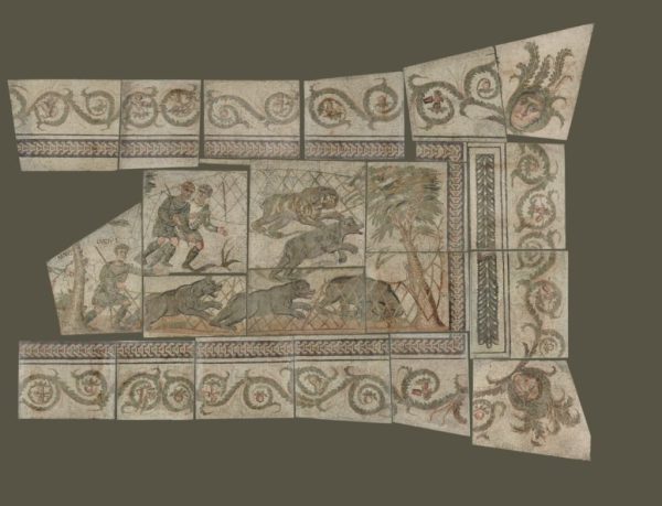 Hunters herding bears into a netted enclosure