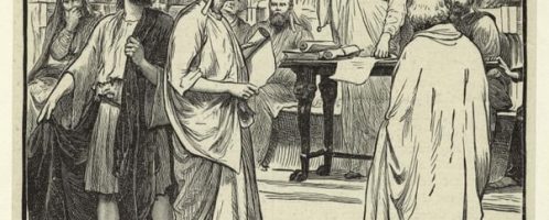 Court scene in old Rome expulsion of the Sophists, 1899, by Paget, Henry  Marriott