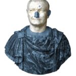 The bust of Vespasian with the reconstruction marked