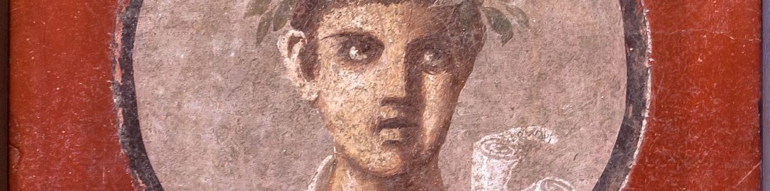 Fresco from Pompeii showing a young man with scrolls