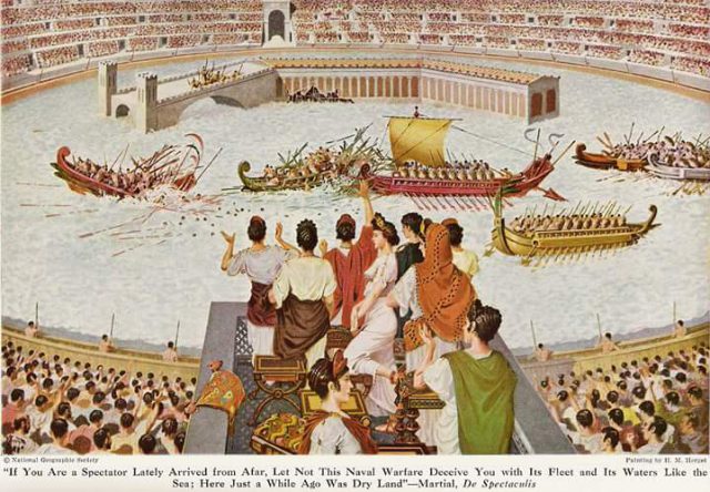 Painting showing a sea fight in the arena