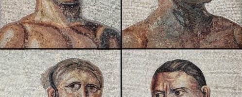 The faces of the athletes from the Roman mosaic