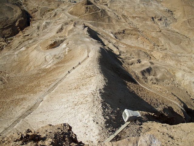 Photo showing the ramp that was built for the purpose of storming Masada