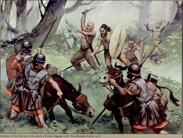 Cherusci attacks on the Romans in the Teutoburg Forest