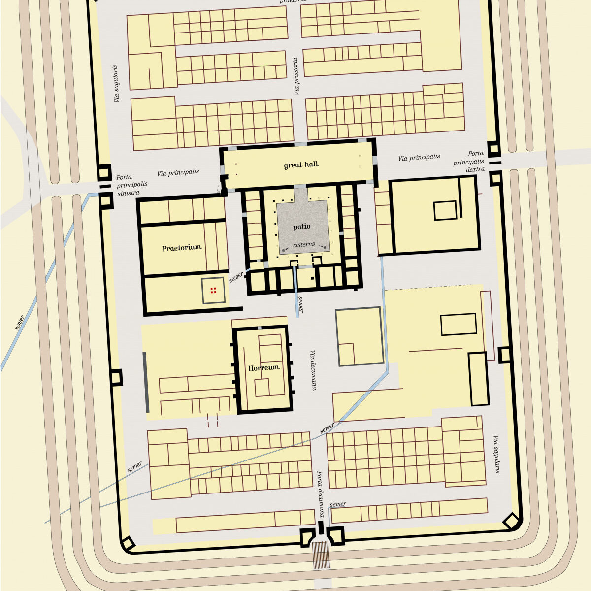 Dokładny plan obozu rzymskiego Iciniacum w południowych Niemczech