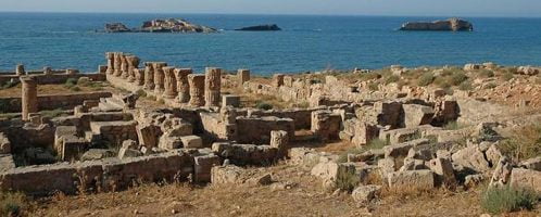 Ruins of a bathhouse at the archaeological site of Apollonia