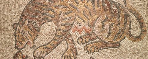 Mosaic showing tigress and cubs