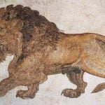 Potężny lew na rzymskiej mozaice