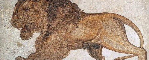 Powerful lion on Roman mosaic