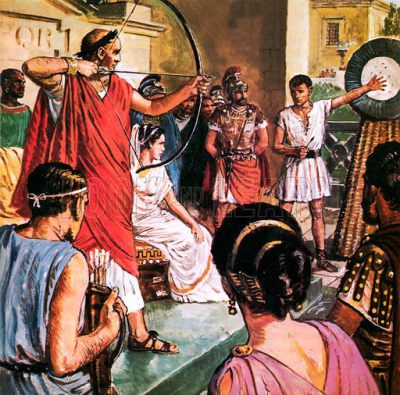 Domicjan strzelający z łuku. Obraz Clive'a Upttona