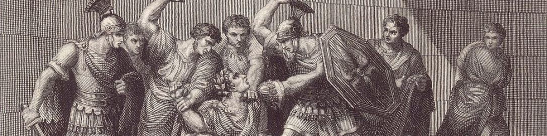 A print showing the murder of Caligula