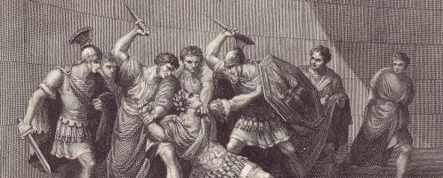 A print showing the murder of Caligula