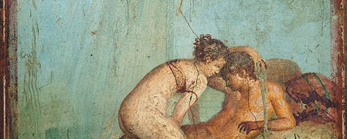 Fresco from Pompeii showing a bed scene