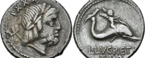 Neptun i Kupidyn na denarze rzymskim